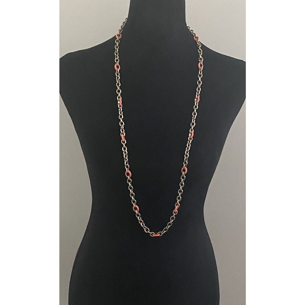 J Crew Orange Enamel & Gold-Tone Chain Link Necklace 38"